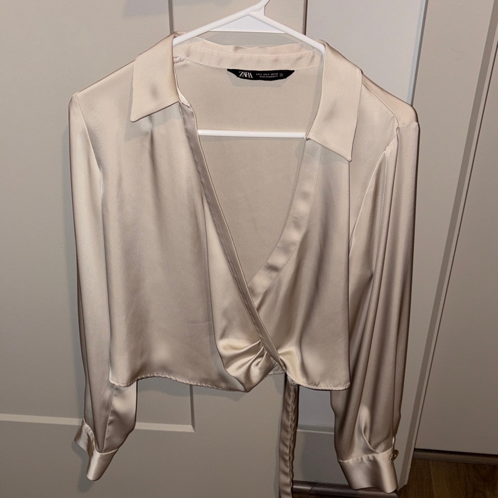 Zara Elegant Cream Satin Blouse